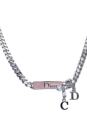Dior Vintage Y2K Silver Chain Necklace with Letter Pendants